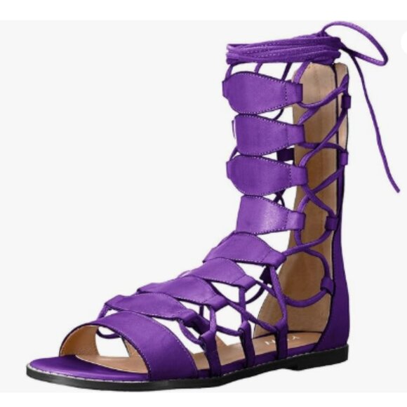 YDN Purple Ankle High Gladiator Sandals Women Lace up Open toe Flats Zips Shoes - Picture 1 of 8